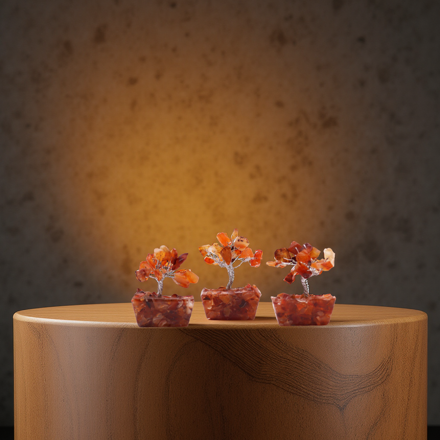 Mini Árvore de Cristais – Cornalina | Base de Orgonite | 15 Pedras