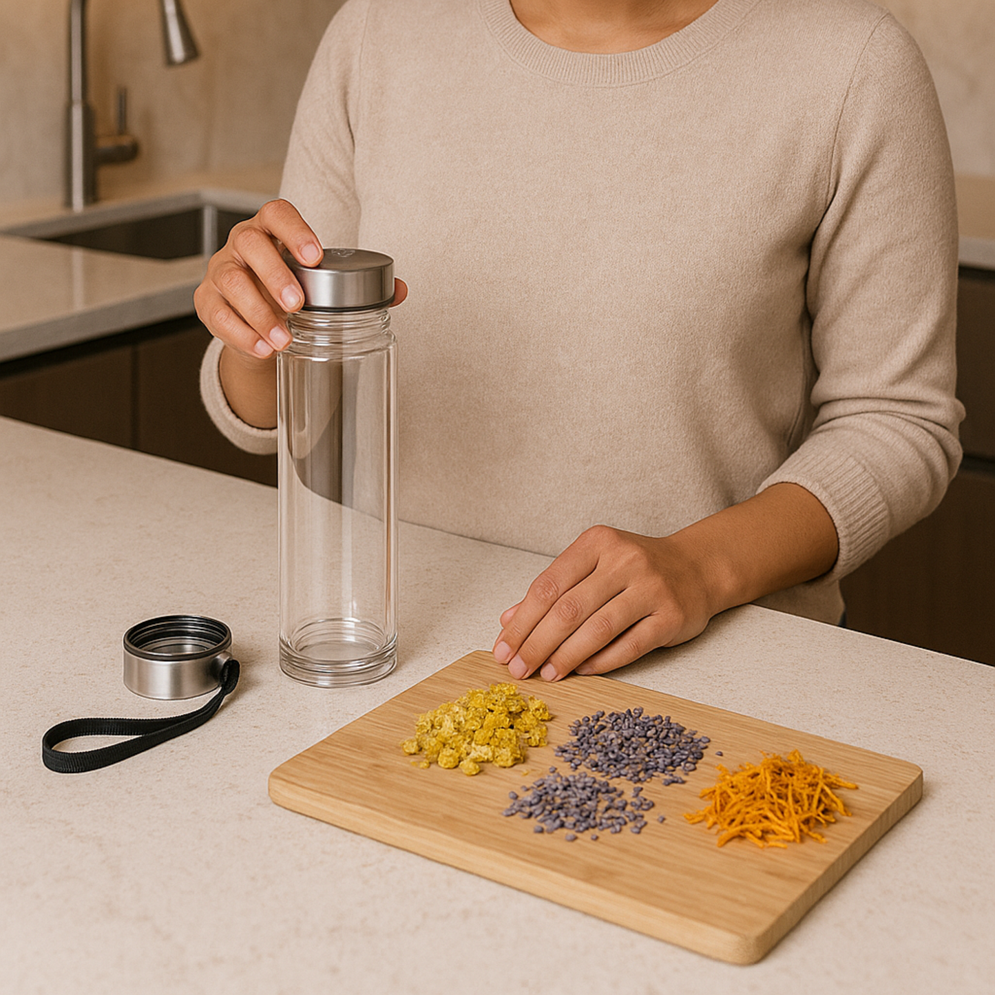 Infuser Tea Bottle – Wellness Glass Bottle for Herbal Infusions | Eco-Friendly | Perfect for Mindful Living