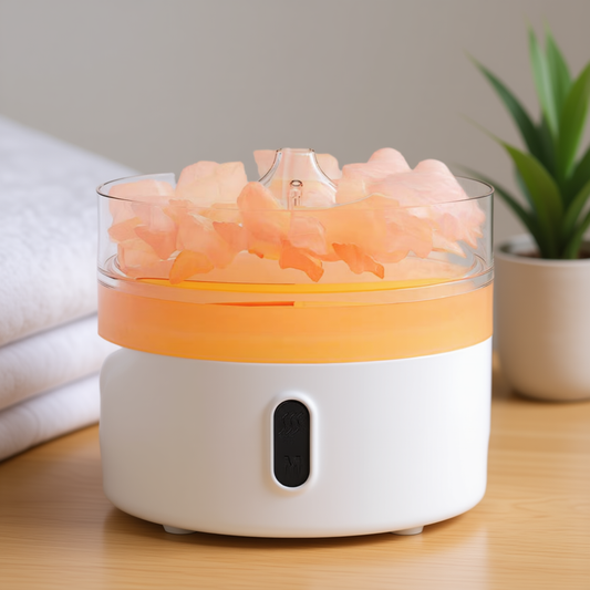 Difusor de Aroma Sal dos Himalaias – Luz Noturna | Efeito Chama & USB-C