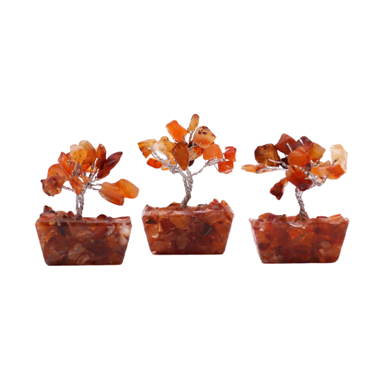 Mini Árvore de Cristais – Cornalina | Base de Orgonite | 15 Pedras